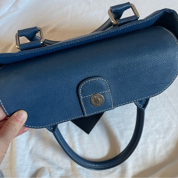 MCM Navy Blue Leather Boston Handbag Small Silver Hardware COA - Picture 8 of 11